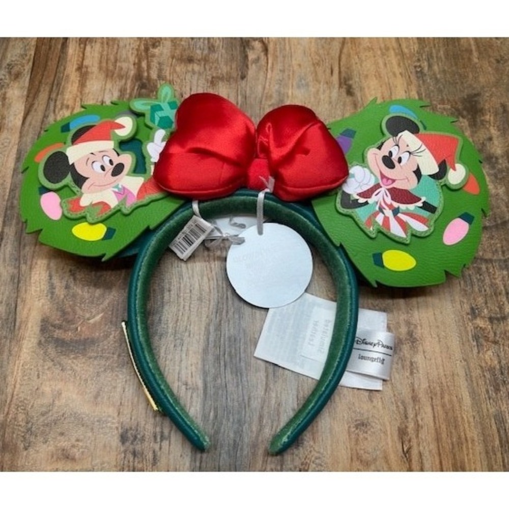 Disney Loungefly Mickey & Minnie Glow-in-the-Dark Holiday Ears Headband NWT - Picture 1 of 9